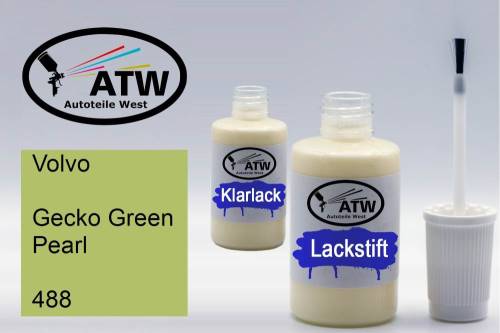 Volvo, Gecko Green Pearl, 488: 20ml Lackstift + 20ml Klarlack - Set, von ATW Autoteile West.